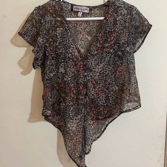 Floral Tie-Front Sheer Blouse - Picture 2 of 4